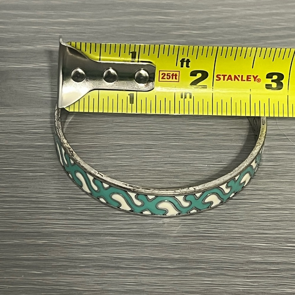 Lucky Brand Silver and Enamel Bangle Bracelet, White, Teal, Boho - Picture 6 of 6
